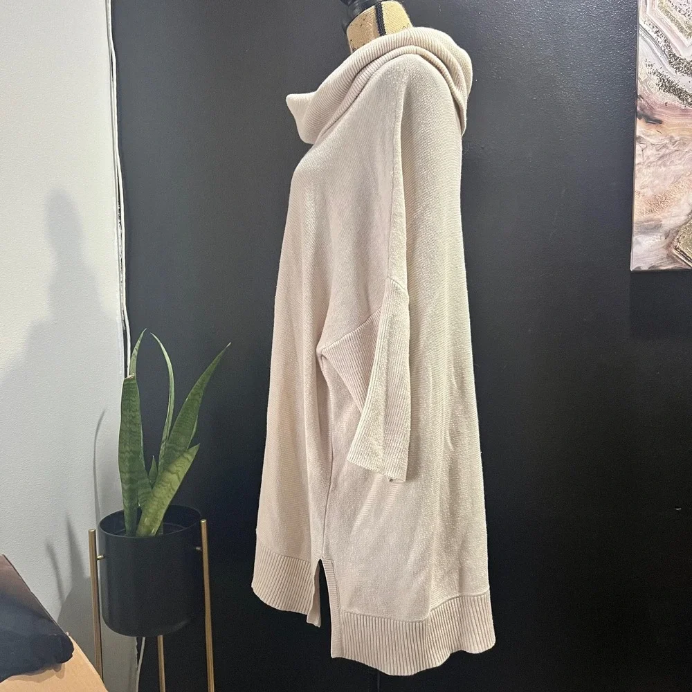 Chicos Size 3 Off White Cowl Neck Tunic Sweater Top Womens Neutral‎ Soft Knit